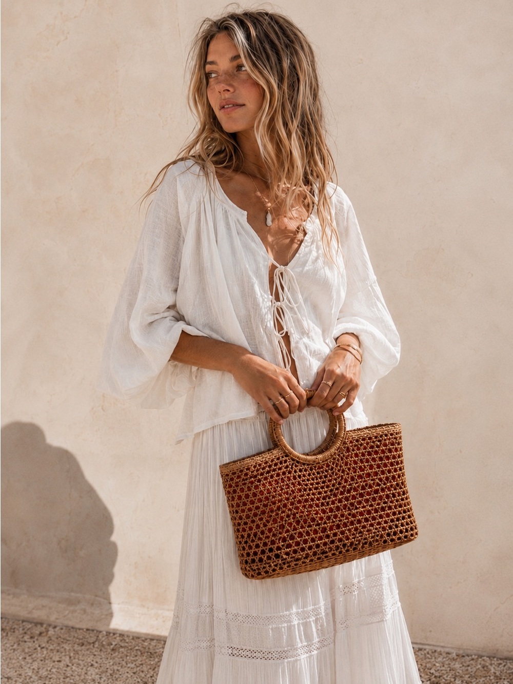 NWT Handcrafted Indonesian Rattan Tote Bag Resort Coastal Boho Bali Basket